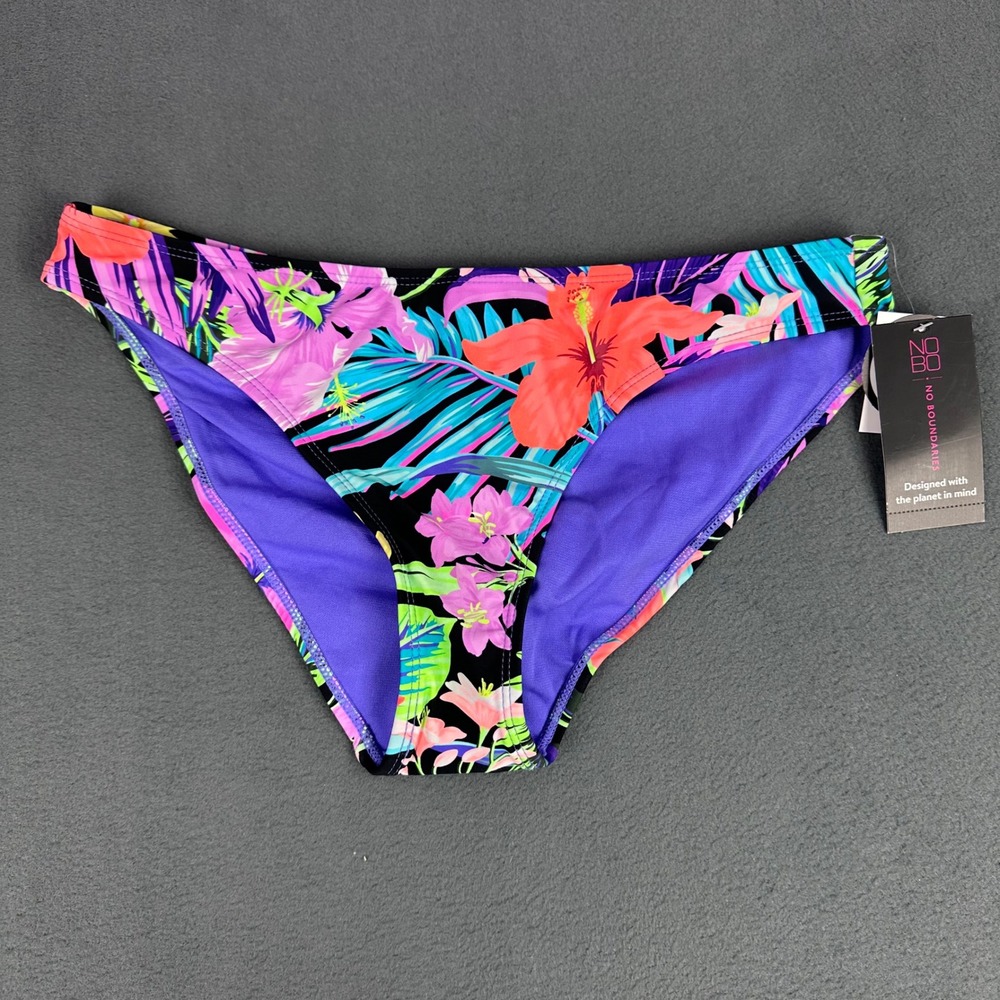 No Boundaries Tropical Floral Bikini Bottoms Purple Pink Orange Large 11-13 NWT